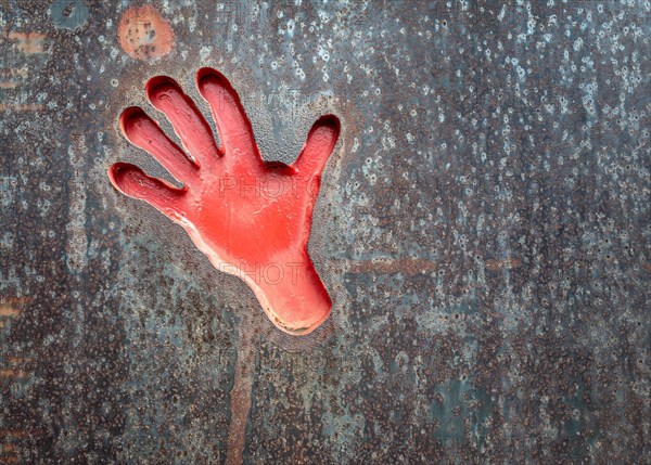 Red Hand on the Artwork Wall Sculptures by Eberhard Foest at the Federal Ministry of Finance