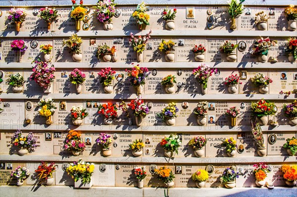 View of the urn graves in the cemetery