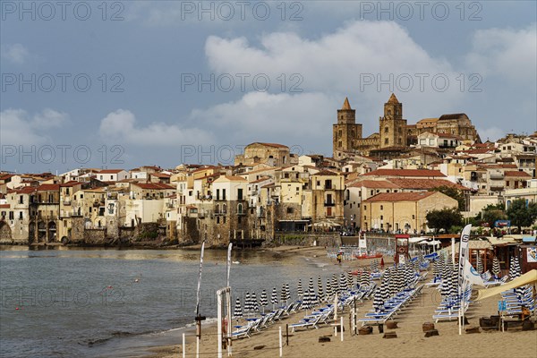 View of the town of Cefalu with beach