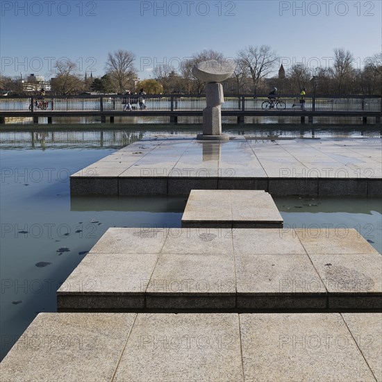 Museum of East Asian Art with the sculpture Flag in the Wind and Aachen Pond