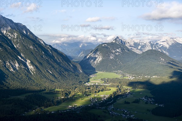 View into the valley with the village of Leutasch