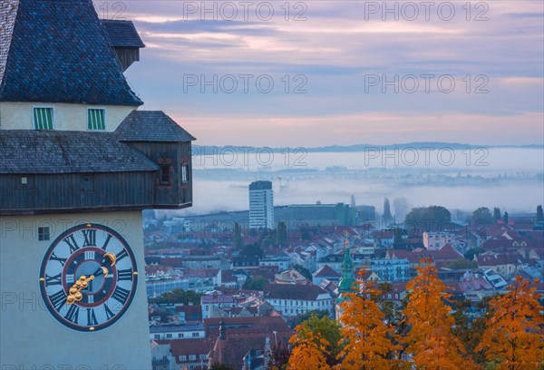 Cityscape of Graz and the famous clock tower