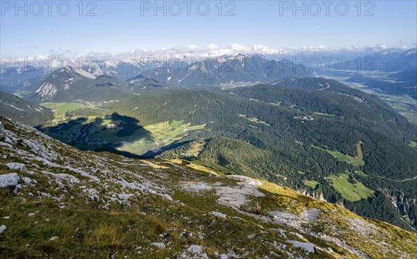 View into the valley with mountain panorama