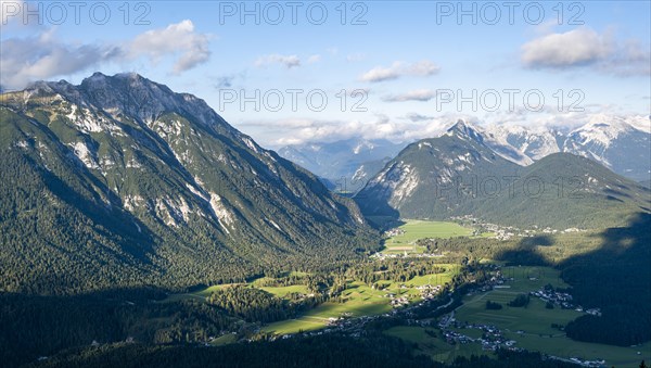 View into the valley with the village of Leutasch