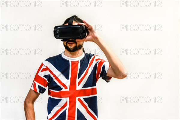 Man on white background with Virtual Reality headsets on