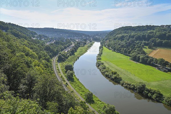 View of the Weser Valley from the Weser Skywalk towards Karlshafen