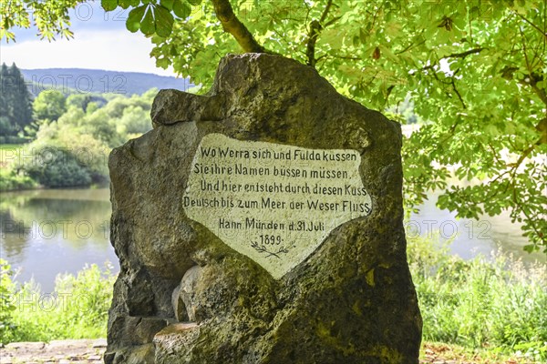 Weserstein at the confluence of the Werra and Fulda rivers to form the Weser