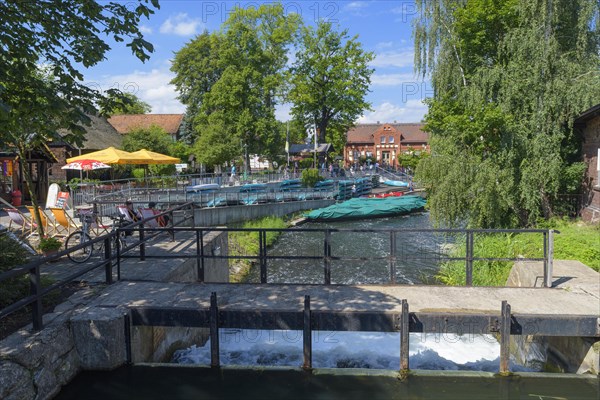 Typical spreewald canal with boats in summer