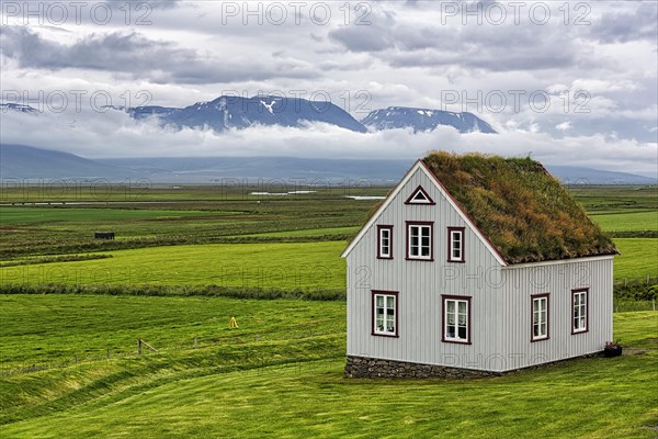 Grass sod house in a meadow