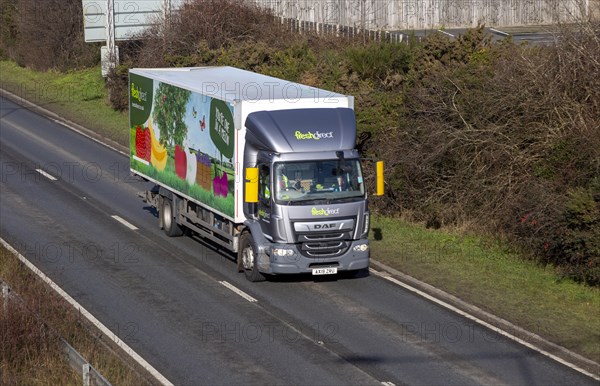 DAF heavy goods vehicle FreshDirect lorry on A12