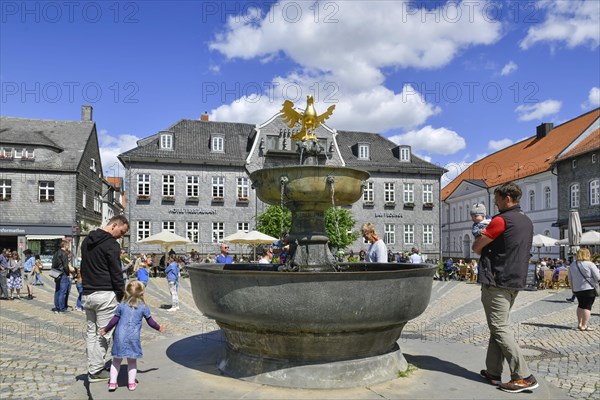 Market fountain with golden eagle