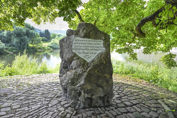 Weserstein at the confluence of the Werra and Fulda rivers to form the Weser