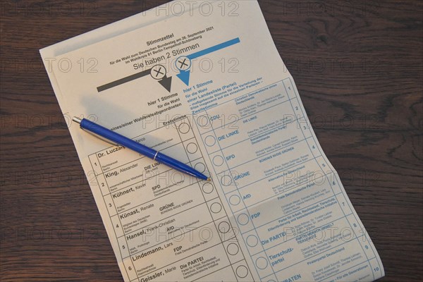 Ballot paper Bundestag election 2021