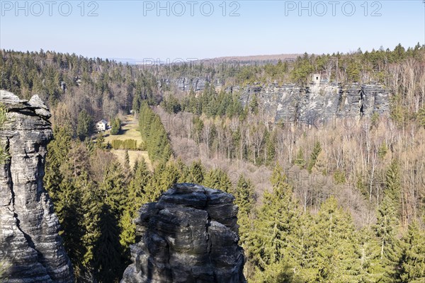 Viewpoint Johanniswacht on the rocky landscape in the Bielatal