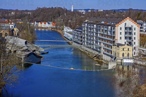 Old renovated spinning mill and weir on the Iller