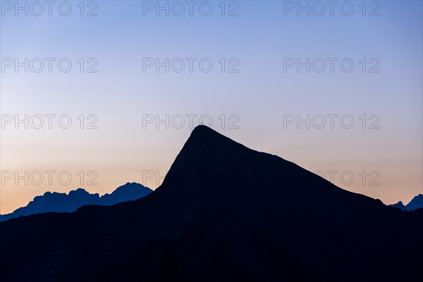 Mountain panorama in front of sunrise from Portlakopf