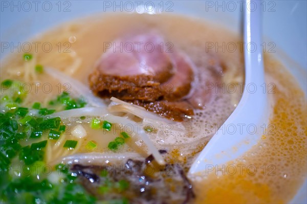 Original Japanese beef ramen noodles soup closeup