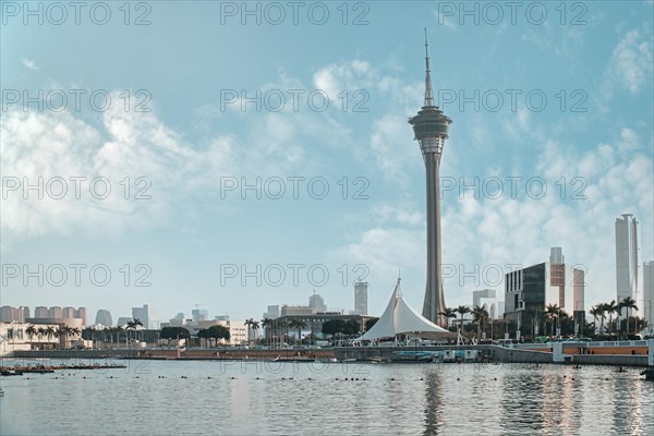 Macau Tower by the sea with sky background in Macau