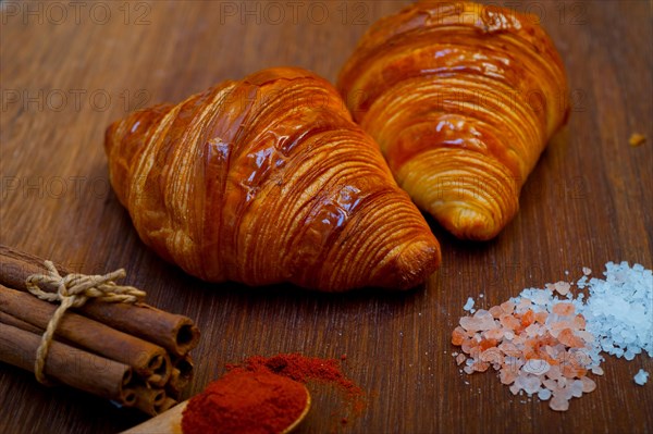 French traditiona croissant brioche butter bread on wood