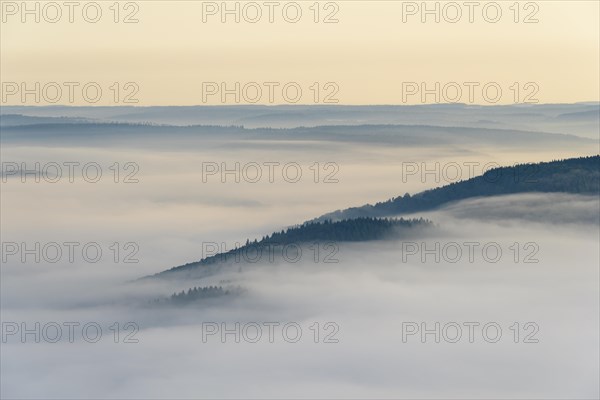 View from Katzenbuckel mountain with morning mist