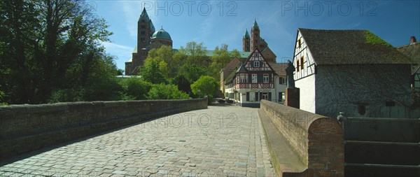 Facade and cobbled square of the famous UNESCO world heritage Speyer Cathedral