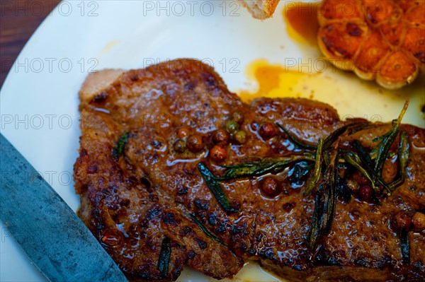 Roasted grilled ribeye beef steak butcher selection