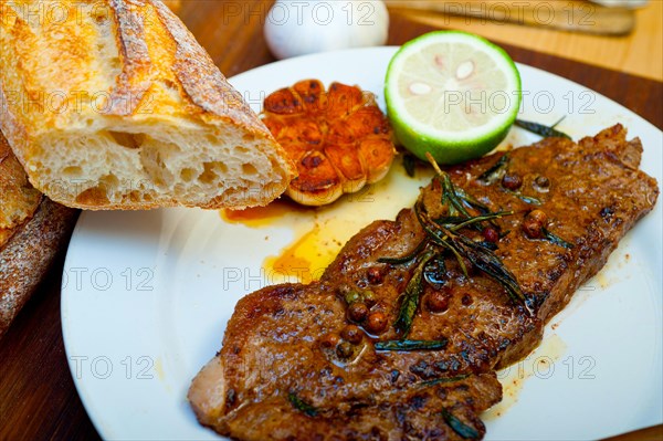 Roasted grilled ribeye beef steak butcher selection