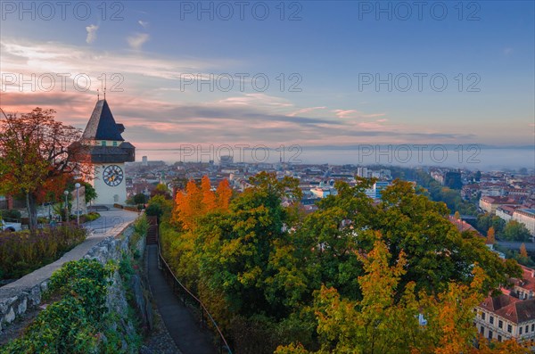 Cityscape of Graz and the famous clock tower