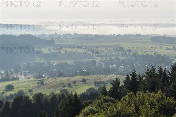 View from Katzenbuckel mountain with morning mist