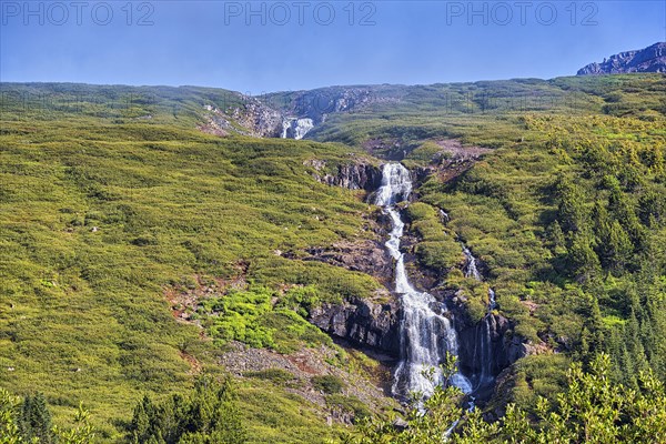 Bunarfoss waterfall in summer