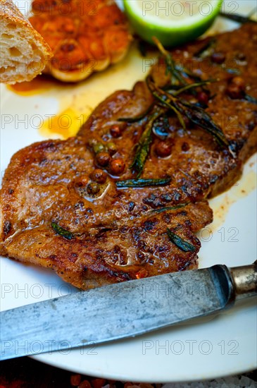 Roasted grilled ribeye beef steak butcher selection