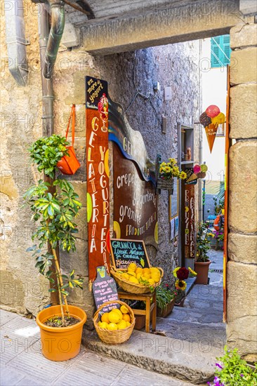 Colourfully decorated entrance of an ice cream parlour in Corniglia