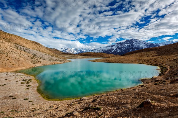 Dhankar lake in Himalayas. Spiti valley