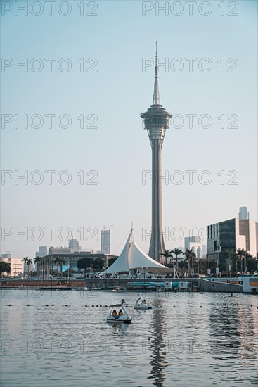 Macau Tower by the sea with sky background in Macau