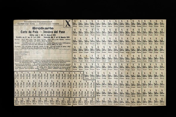 Bread card in three languages of the Swiss Confederation