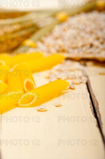 Short Italian pasta penne with durum wheat grains