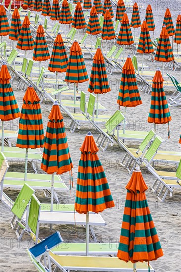 Sunbeds and umbrellas at the beach di Fegina in Monterosso al Mare