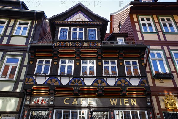 Cafe Wien in richly decorated historic half-timbered house dating from 1583