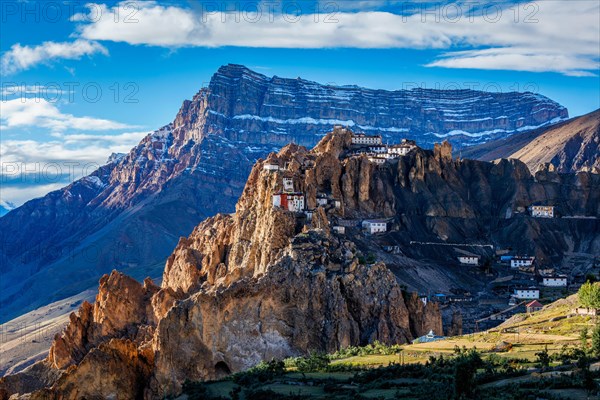 Dhankar monastry perched on a cliff in Himalayas. Dhankar