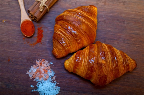 French traditiona croissant brioche butter bread on wood