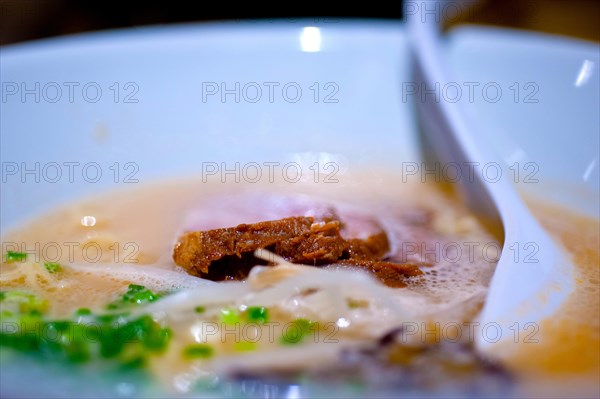 Original Japanese beef ramen noodles soup closeup