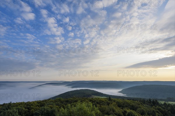 View from Katzenbuckel mountain with morning mist