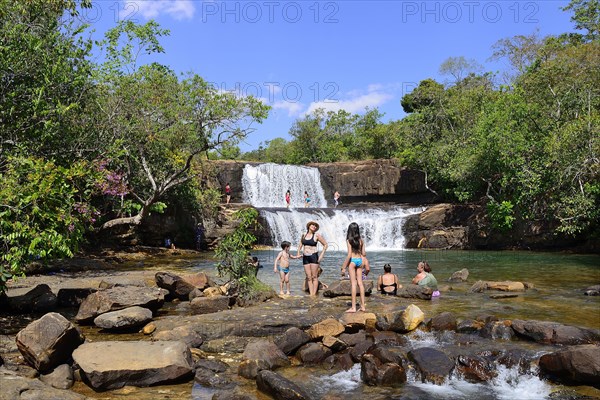 Bathing people at the waterfall Cachoeira da Martinha