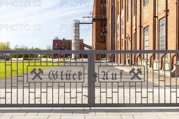 Metal fence with miner's greeting Glueck auf