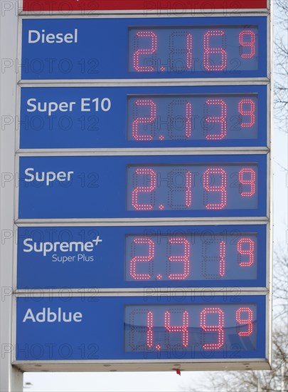 Price board at an Esso petrol station