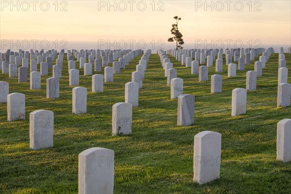 Fort Rosecrans National Cemetery at sunset in San Diego