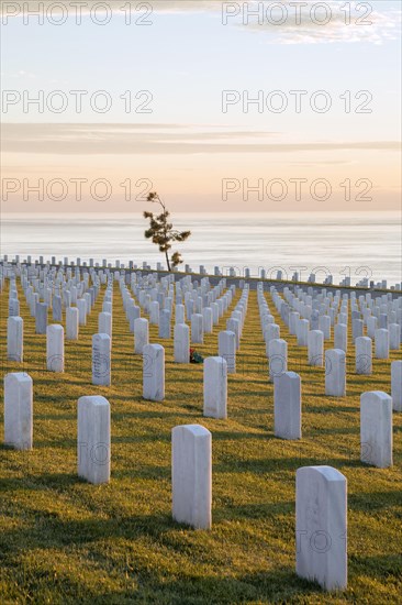 Fort Rosecrans National Cemetery with ocean view at San Diego