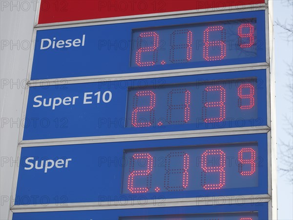 Price board at an Esso petrol station