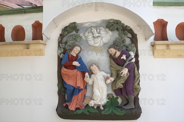 Figural representation of the Holy Family on a wall of the Cistercian abbey Klosterstift St. Marienthal an der Neisse