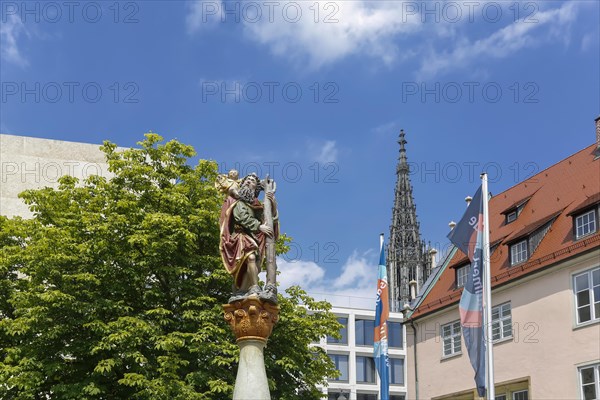 Late Gothic Christophorus fountain on the Ulm wine yard